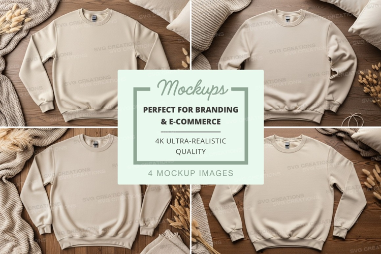 Beige sweatshirt mockup on wooden hanger minimalist display