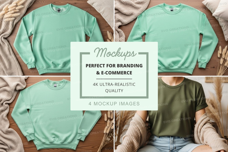 Green sweatshirt mockup on wooden hanger lifestyle display