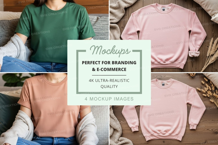 Women's sweatshirt mockup on couch neutral colors