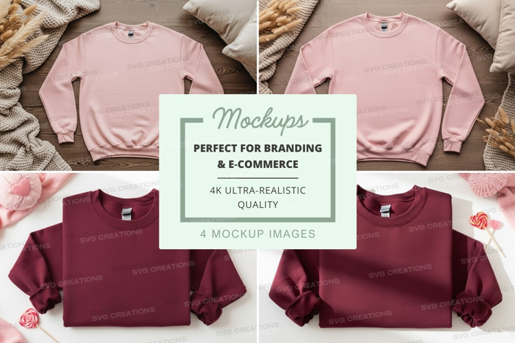 Women's sweatshirt mockup on floral bedding pastel minimalis