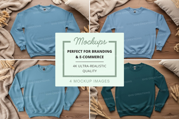Blue and black sweater mockup on linen fabric flat lay