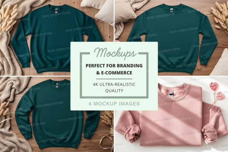 Women's long sleeve sweatshirt mockup on bed with pastel dec