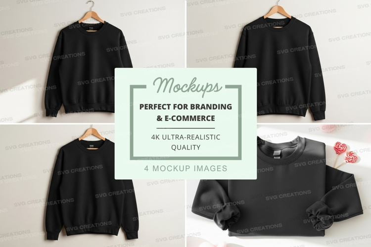 Black sweatshirt mockup on hanger with pink flowers minimali