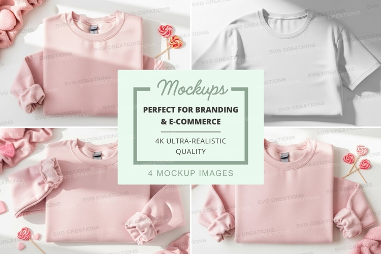 Pink and white t-shirt mockup with rose petals flat lay