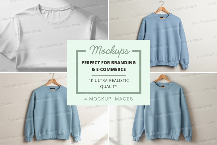 Blue and white sweatshirt mockup on hanger minimalist displa