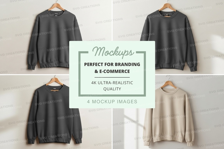 Minimalist knit sweaters mockup on hangers neutral tones