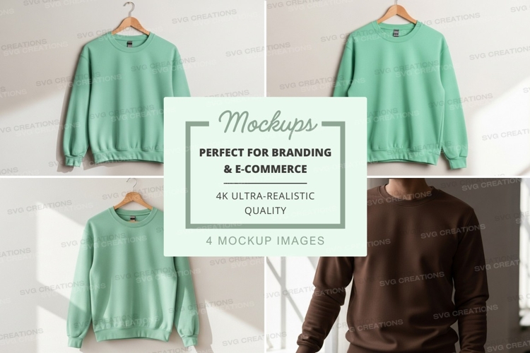 Green sweater mockup on hanger minimalist display