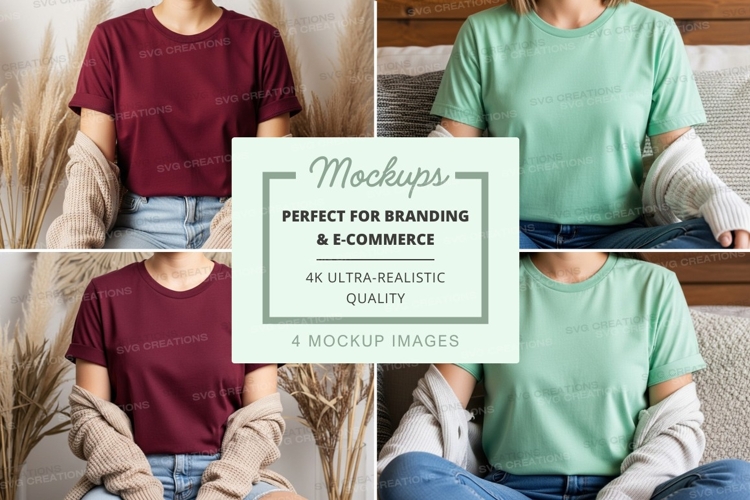 Women casual t-shirt mockup on couch lifestyle minimal