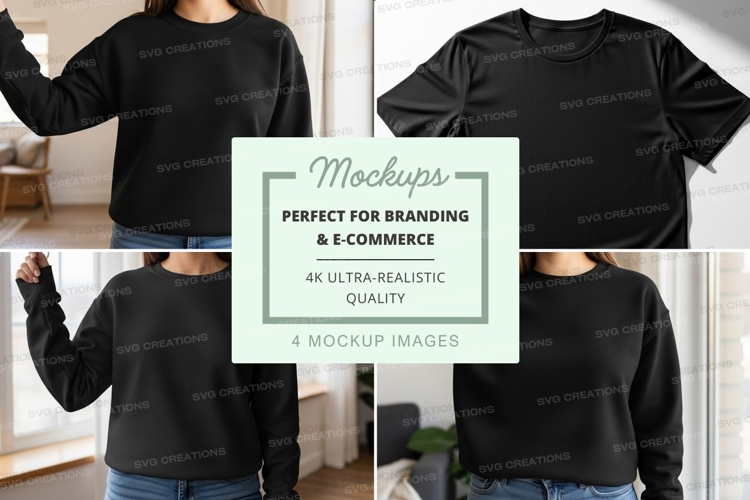 Black t-shirt mockup on model front back view