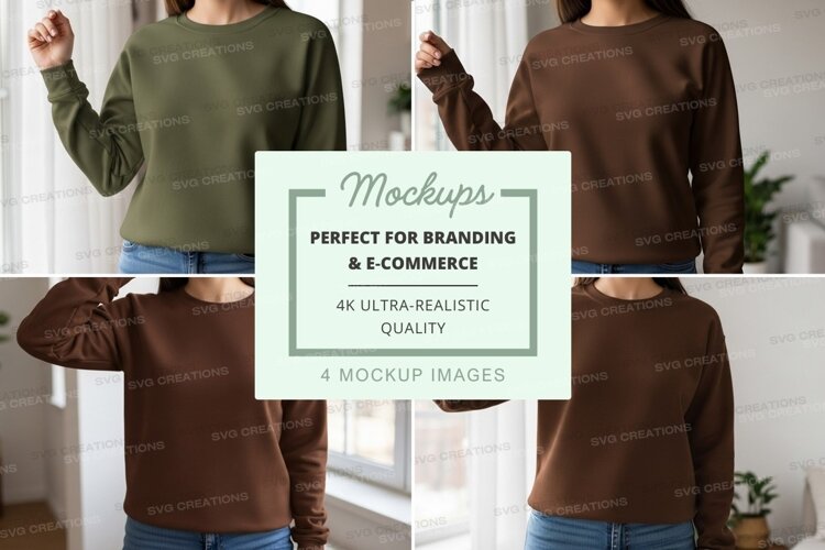 Woman wearing brown mockup sweater indoors casual lifestyle example image 1