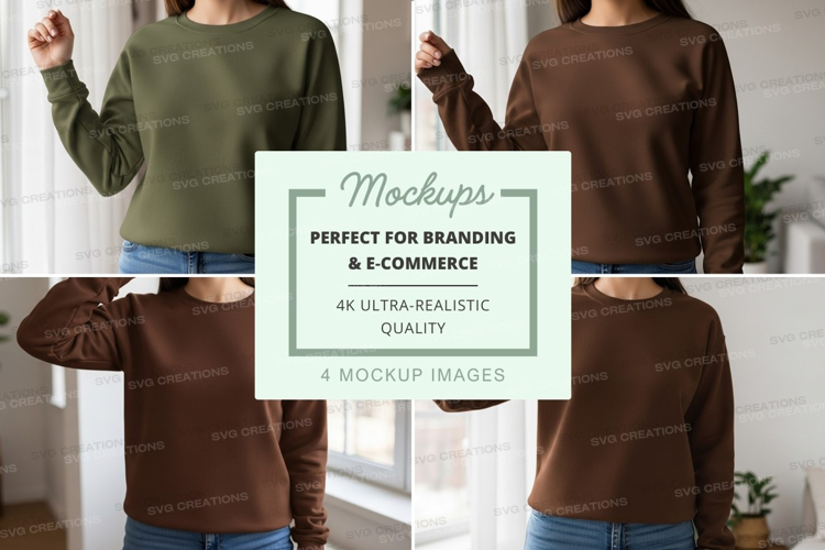 Woman wearing brown mockup sweater indoors casual lifestyle