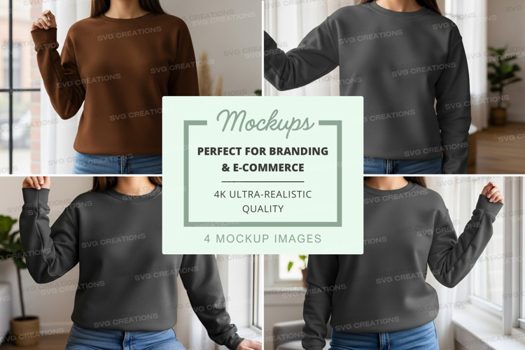 Woman wearing mockup sweater indoors casual lifestyle
