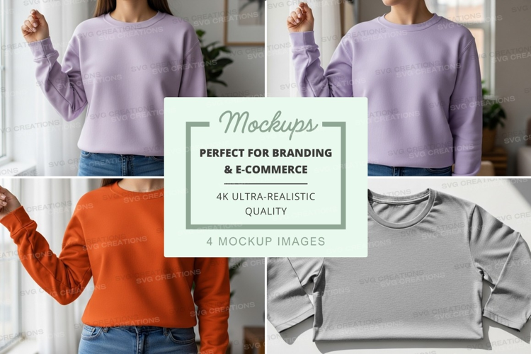 Woman sweater mockup casual lifestyle indoor purple orange