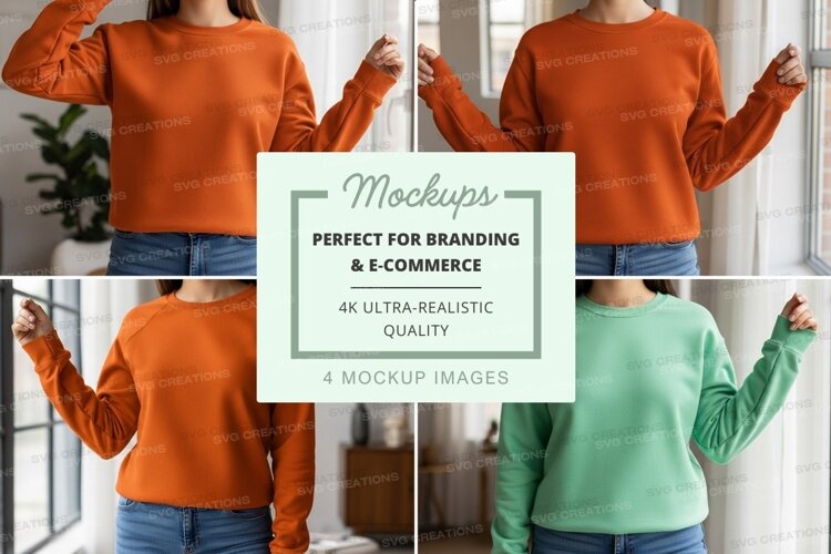 Women mockup sweater arms raised indoor lifestyle example image 1