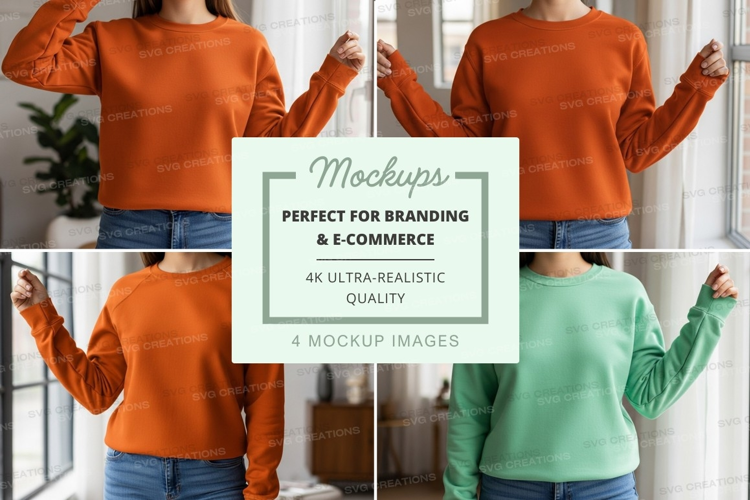 Women mockup sweater arms raised indoor lifestyle