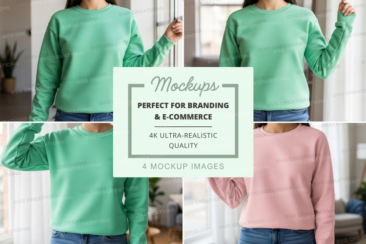 Woman mockup green sweater casual pose home lifestylewoman,