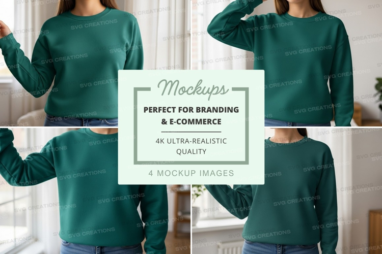 Woman green sweater mockup indoor lifestyle casual