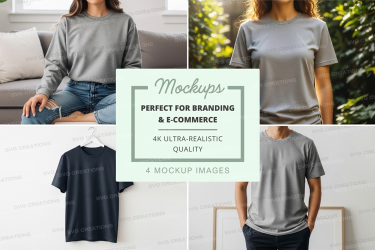 Woman gray t-shirt mockup indoor outdoor lifestyle