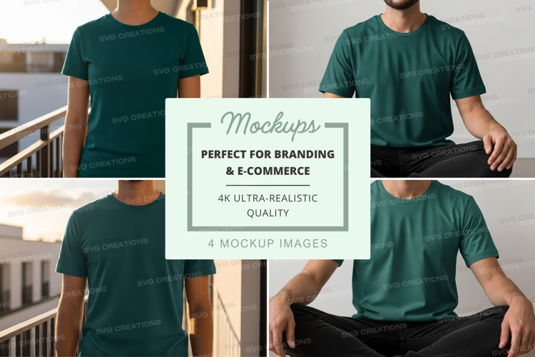 Man in green t-shirt mockup indoor casual lifestyle