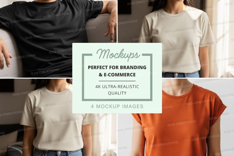 Blank t-shirt mockup on model front back view display example image 1