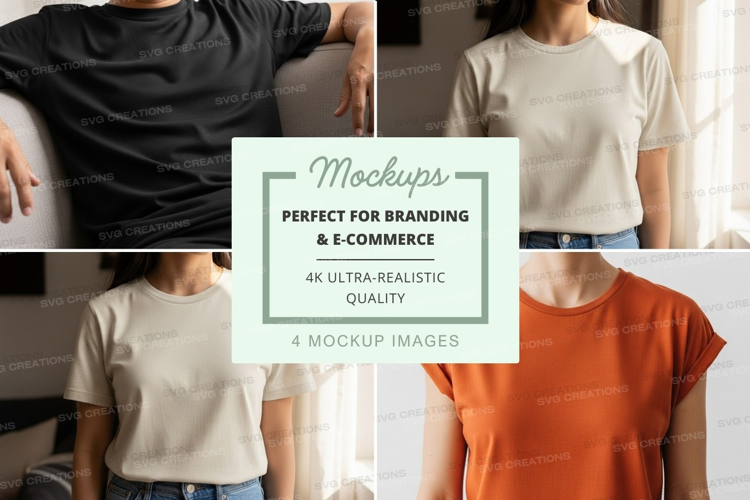 Blank t-shirt mockup on model front back view display