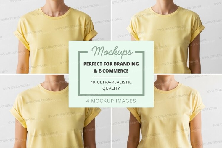 Yellow t-shirt mockup front back view minimal design example image 1