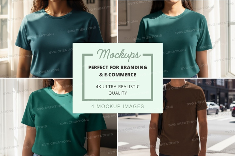 Green t-shirt mockup on woman urban lifestyle display
