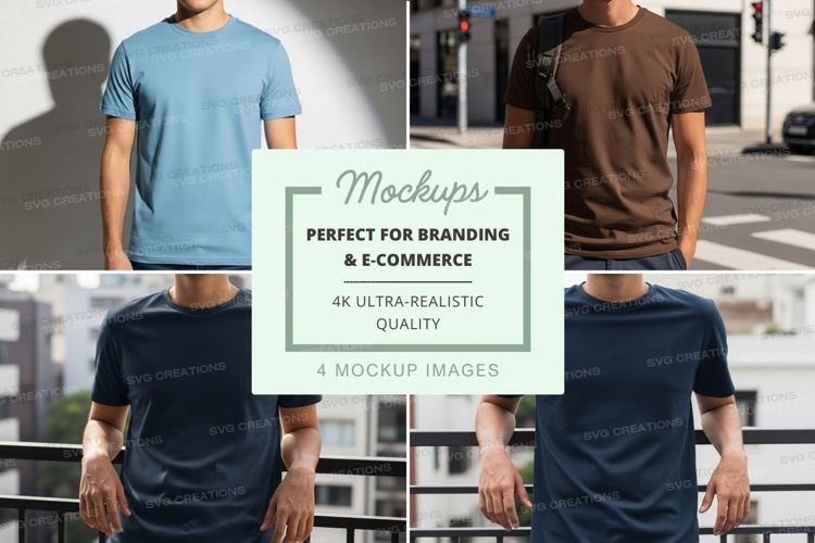 Man t-shirt mockup front back view urban outdoor