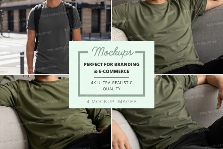 Man sitting on couch mockup in casual green shirt urban offi example image 1