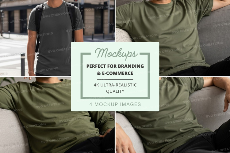 Man sitting on couch mockup in casual green shirt urban offi