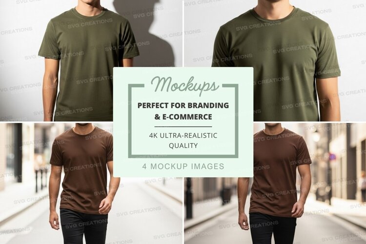 Man wearing blank green t-shirt mockup urban outdoormockup, example image 1