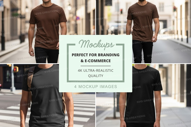Business team walking urban mockup t-shirt design