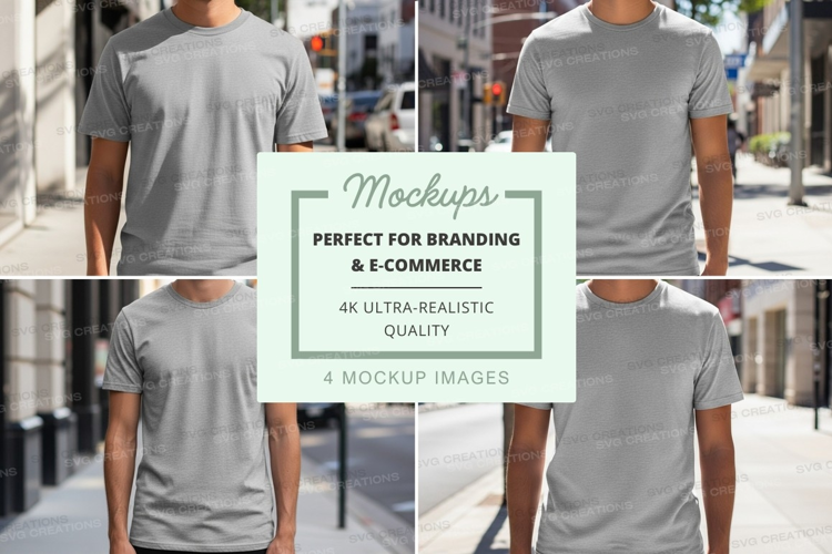 Business team walking urban street mockup grey tshirts