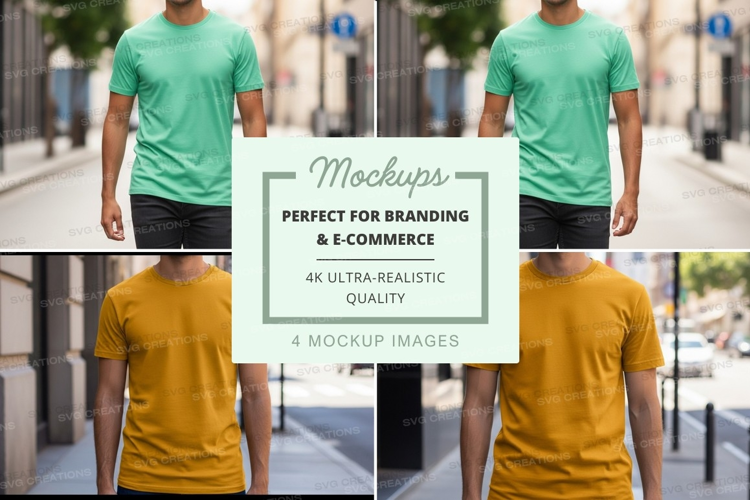 Man walking mockup t-shirt design urban street