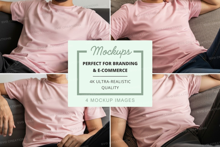 Pink and gray t-shirt mockup on couch minimal design