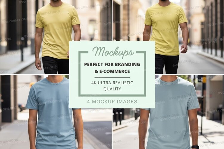 Three men walking urban street lifestyle mockup tshirts example image 1