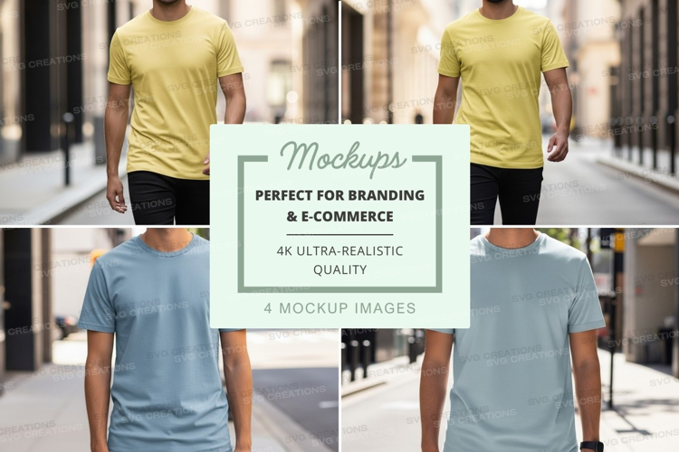 Three men walking urban street lifestyle mockup tshirts