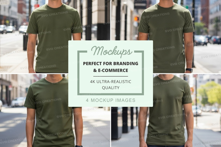 Green t-shirt mockup walking urban street view