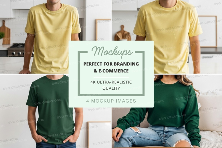 Casual t-shirt mockup on diverse models indoor