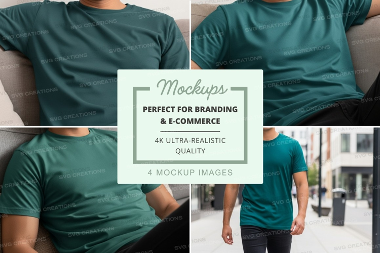 Green t-shirt mockup on mannequin urban display