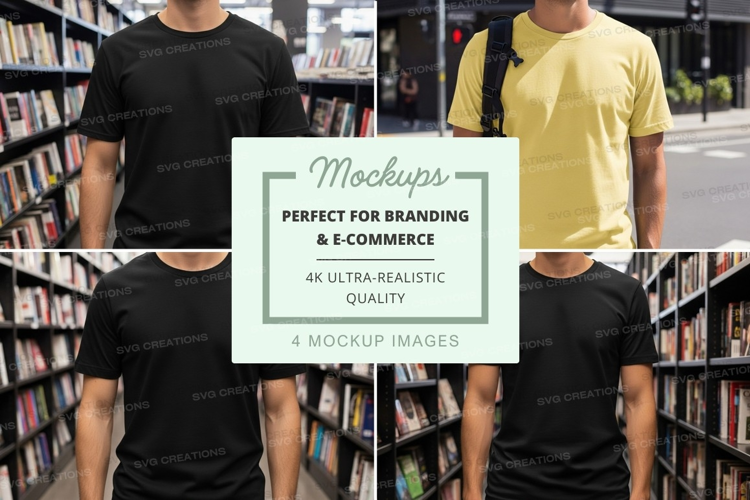 Two men shopping in bookstore mockup display