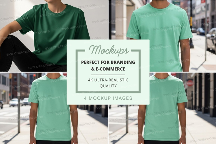 Green t-shirt mockup on mannequin urban outdoor display