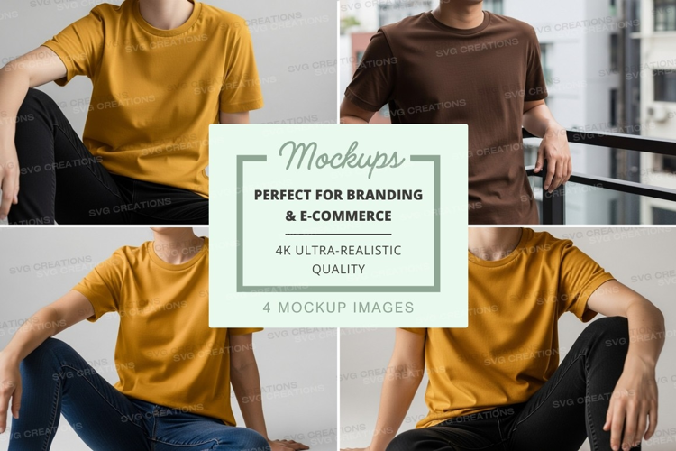 Casual man posing mockup t-shirt lifestyle studio