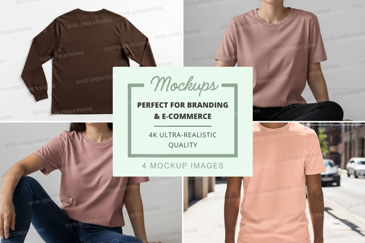 Woman wearing pink t-shirt mockup on hanger outdoor