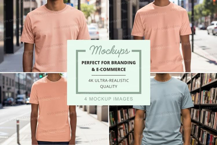 Family walking mockup pink blue t-shirts urban street