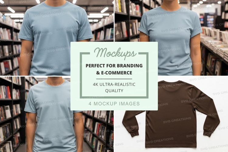 T-shirt mockup on mannequin in bookstore display