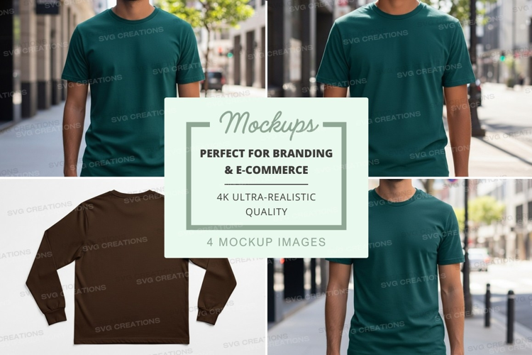 Green t-shirt mockup front back urban lifestyle display