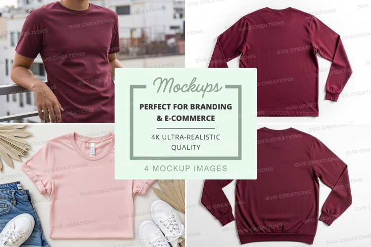 Burgundy sweatshirt mockup on mannequin and flat lay