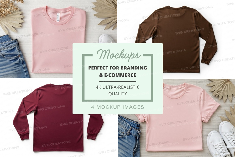 Women's long sleeve sweatshirt mockup on denim jeans backgro