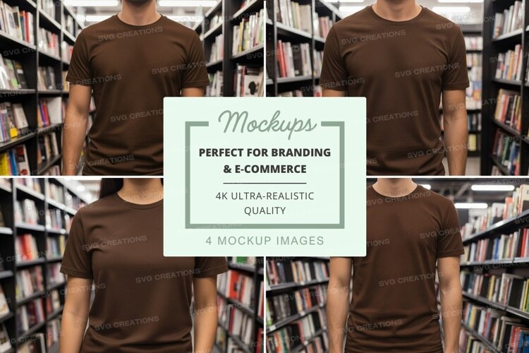 Blank t-shirt mockup in library minimal design example image 1